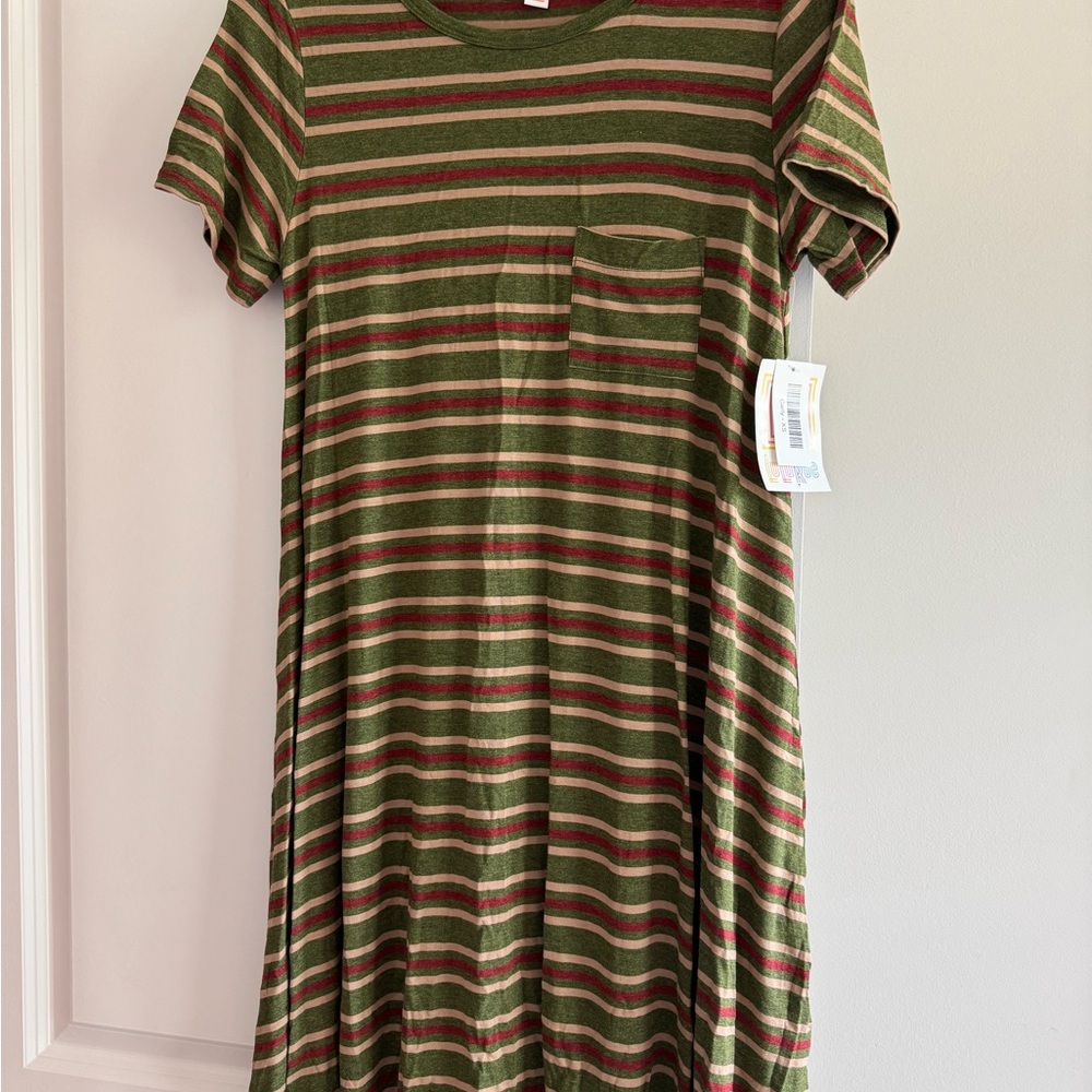 LuLaRoe Women’s Green and Red Striped Carly Dress Size XS